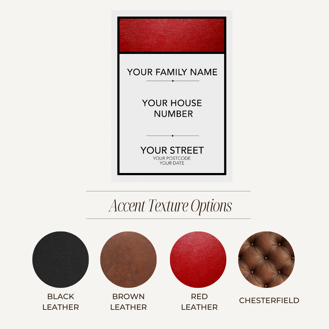 Design template for a house sign with text fields and accent texture options.