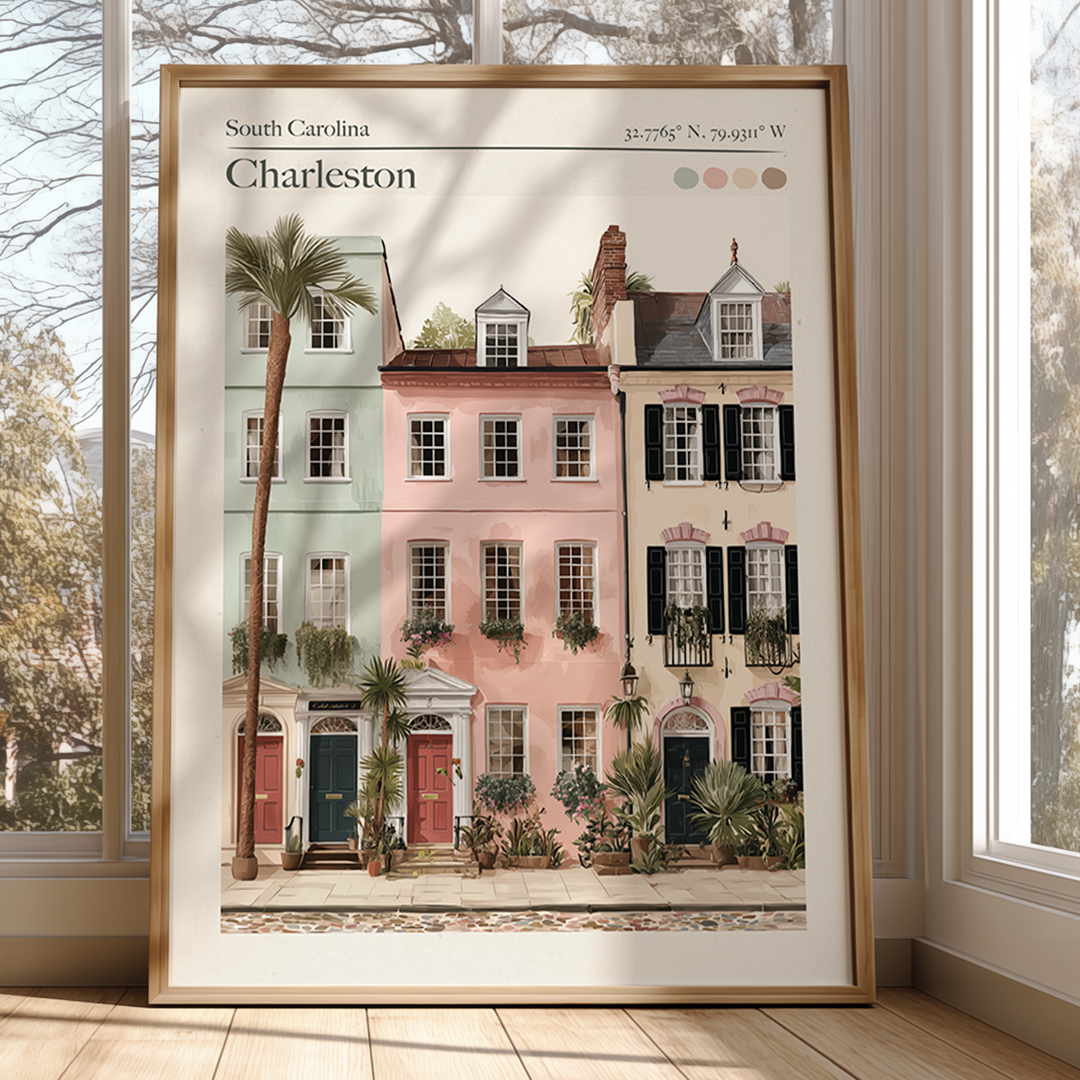 Charleston,  South Carolina Travel Print with Map Coordinates