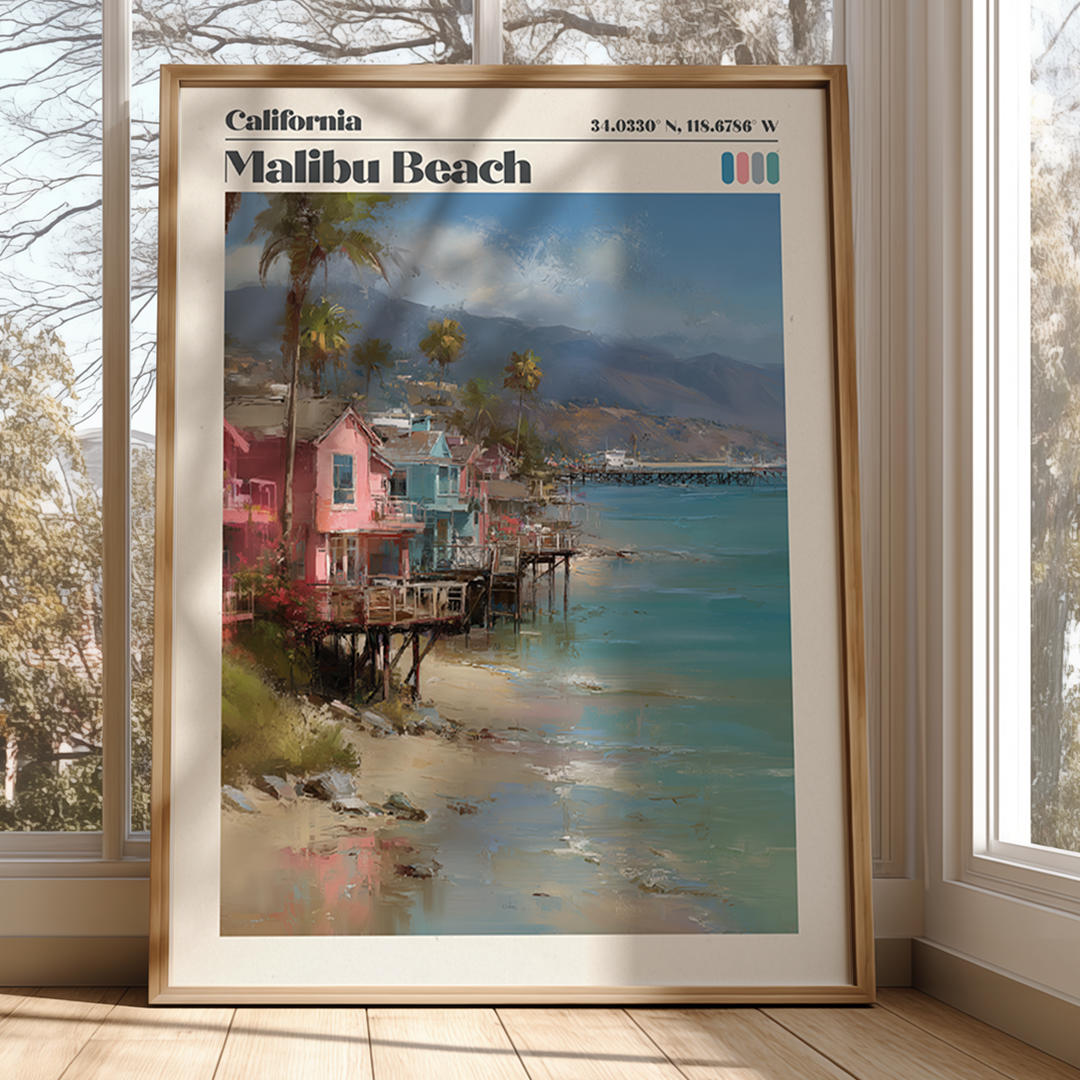 Malibu Beach – Pastel Coastal Travel Print