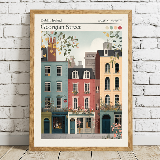 Dublin, Georgian Street Travel Print with Map Coordinates